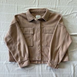 Abercrombie & Fitch Cropped Snap-Front Jacket - Taupe